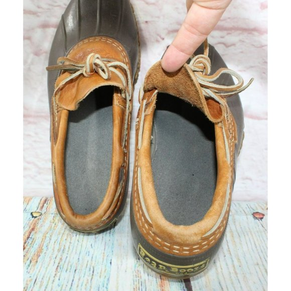 LL Bean Brown Leather Rubber Slip On Moccasin Low Ankle Duck Boots Size 7 M - Picture 7 of 8